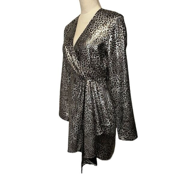 Ronny KoBo Leopard Print Silver Metallic Faux Wrap Dress - Picture 7 of 11